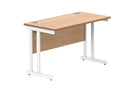 Front view of TC Core Twin Upright 600mm deep rectangular desk in Norwegian Beech finish, showcasing clean lines and workspace surface.