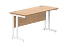 Twin upright rectangular desk in Norwegian beech wood with 600mm depth by TC, showing the front view.