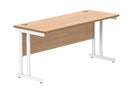 Front view of TC Core Twin Upright 600mm deep rectangular desk in Norwegian Beech finish, featuring a modern design and clean lines.