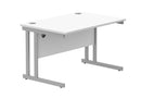 Front view of the TC Core Twin Upright rectangular desk in Arctic White, featuring an 800mm deep, spacious workspace.