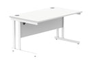 Front view of TC Core Twin Upright 800mm deep rectangular desk in Arctic White, showing clean lines and spacious workspace.