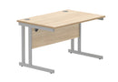 Front view of TC Core Twin Upright 800mm deep rectangular desk in Canadian Oak with a spacious work surface.