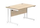 Front view of TC Core Twin Upright rectangular desk in Canadian Oak with 800mm depth and clean modern design
