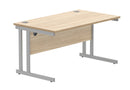 Front view of TC Core Twin Upright rectangular desk in Canadian Oak with 800mm depth, designed for office or workspace use.