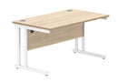 Front view of TC Core Twin Upright 800mm deep rectangular desk in Canadian Oak with a clean, modern design.