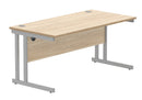 TC Core Twin Upright Rectangular Desk in Canadian Oak with 800mm depth, showcasing its spacious rectangular surface and sturdy design.