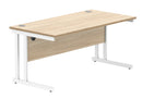 Front view of TC Core Twin Upright rectangular desk in Canadian Oak with an 800mm depth and modern design.