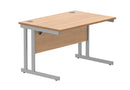 Front view of TC Core Twin Upright rectangular desk in Norwegian beech finish, 800mm deep with a modern design.