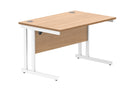 Front view of TC Core Twin Upright 800mm deep rectangular desk in Norwegian Beech with clean lines and modern design.