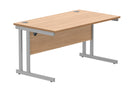 Front view of TC Core Twin Upright 800mm deep rectangular desk in Norwegian Beech finish with clean, modern design.