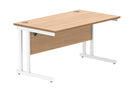 Front view of TC Core Twin Upright 800mm deep rectangular desk in Norwegian Beech finish, showing clean lines and spacious workspace.