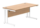 Front view of TC Core Twin Upright 800mm deep rectangular desk in Norwegian Beech finish, showcasing clean lines and modern design.