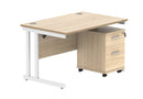 Core Twin upright rectangular desk with Canadian Oak finish and two-drawer pedestal from TC, showing the front view.