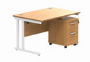 Core Twin upright rectangular desk with two drawer pedestal in Norwegian Beech, featuring a clean, modern workspace design.
