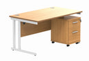 Core Twin upright rectangular desk with Norwegian Beech finish, featuring a 2-drawer pedestal and modern design.