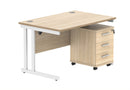 Core Twin upright rectangular desk with 3-drawer pedestal in Canadian Oak by TC, showing front view with clean, modern design.