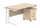 Core Twin upright rectangular desk bundle with 3-drawer pedestal in Canadian oak finish, featuring a modern office workspace setup.