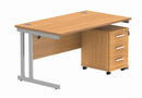Core Twin upright rectangular desk with Norwegian Beech finish and 3-drawer pedestal, featuring a clean, modern workspace setup.