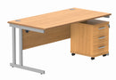 Front view of TC Core Twin Upright Rectangular Desk bundle with Norwegian Beech finish and 3-drawer pedestal in the image.