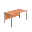 Front view of TC Goal Post Rectangular Desk in beech wood, showcasing its modern design and smooth surface.