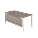 Back view of the TC Goal Post Rectangular Desk in Grey Oak finish, showcasing its modern wooden desk design.