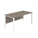 Front view of the TC Goal Post Rectangular Desk in Grey Oak finish, showcasing its modern design and spacious workspace.