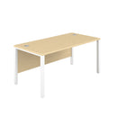 Front view of TC Goal Post Rectangular Desk in maple finish, showcasing its sleek modern design and smooth surface.