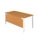 Back view of the TC Goal Post Rectangular Desk in Nova Oak, showcasing its modern design and sturdy rectangular tabletop.