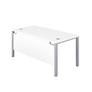 White rectangular TC Goal Post desk with sleek design, viewed from the back at a 45-degree angle.