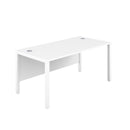 Front view of the TC Goal Post Rectangular Desk in white, showcasing its modern desk design with clean lines and spacious workspace.