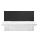 Black straight upholstered desktop screen by TC, showing a sleek, padded fabric surface with a metal frame and front view.