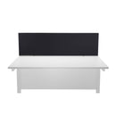 Black TC Straight Upholstered Desktop Screen showing a sleek, padded fabric surface with a sturdy frame for office privacy.