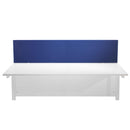 Blue straight upholstered desktop screen by TC, showing a sleek fabric-covered panel for office privacy and decor.