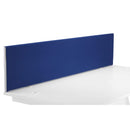 Blue straight upholstered desktop screen by TC, featuring a padded fabric surface and sleek design for office privacy.