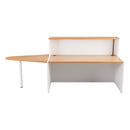 Beige TC reception unit in beech finish with matching design, featuring a sleek rectangular top and storage compartments.