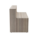 Side view of TC Reception Unit in Grey Oak finish, modern office furniture with sleek design and clean lines.