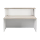 Front view of the TC Reception Unit in Grey Oak finish, showcasing its modern design and sleek appearance.
