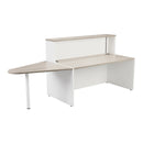 Front view of the TC Reception Unit in Grey Oak finish, featuring a modern design with clean lines and functional storage.
