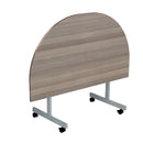 Front view of the TC One Eighty D-End Tilting Table in Grey Oak with sleek modern design and sturdy construction.