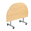 Front view of the One Eighty D-End Tilting Table in Nova Oak by TC, showcasing its sleek design and wood finish.