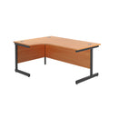 TC Office single upright radial desk in beech finish, front view showing smooth surface and modern design.