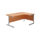 Front view of TC Office Single Upright Radial Desk in beech wood finish, showcasing its curved radial design and sturdy construction.