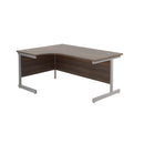 Front view of the TC Office Single Upright Radial Desk in dark walnut wood finish, showcasing its sleek modern design.