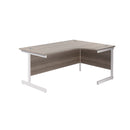 Front view of TC Office Single Upright Radial Desk in Grey Oak finish, showcasing its curved design and modern workspace style.