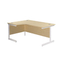 Front view of TC Office Single Upright Radial Desk in maple finish with a spacious work surface and modern design.
