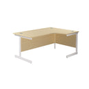 Front view of TC Office Single Upright Radial Desk in maple wood finish, showcasing its sleek, modern design and spacious workspace.