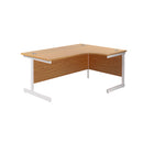 Front view of TC Office Single Upright Radial Desk in Nova Oak finish, showcasing its radial design and work surface.