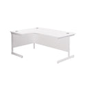 Front view of TC Office Single Upright Radial Desk in white, showcasing its modern design and spacious surface.