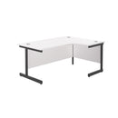 Front view of TC Office Single Upright Radial Desk in white, showcasing its clean, modern design and spacious work surface.