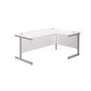 Front view of the TC Office single upright radial desk in white with a smooth surface and rounded edges.